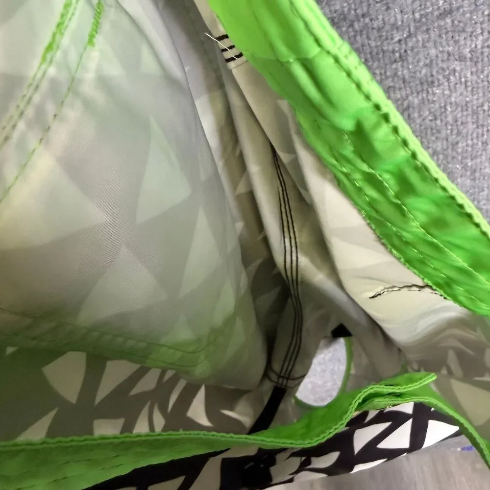 Quiksilver Mens Board Shorts Size 34 Black Neon Green Geometric Swim Trunks Surf